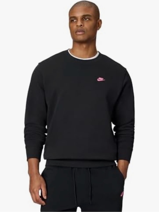 Nike Other - NIKE Men's Club Fleece Sweatshirt Crew Neck Black Pink Swoosh logo Large NWT